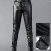 Men's Pants Men Faux Leather Classic Fit Slim With Pockets Soft Breathable Mid Waist For Motorcycle