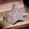 Big Bling Zircon Stone Gold Hip Hop Star Pentagram Anneau pour femmes Bijoux de mode 2020 Nouvelle bague de fiançailles de mariage 253m