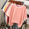 Tops Oversized T Shirts 100% Cotton Plus Size T Shirt Summer Top Tees Patchwork O Neck L4XL Short Sleeve Solid Tshirt Women