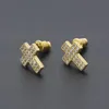 18k Gold Bling Cubic Zirconia Cross Earring Studs Mens Womens Hip Hop Stud örhängen isade ut diamantrapparsmycken gåvor för BO288K