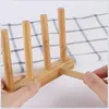 Kitchen Storage Drainer Rack Dish Pot Lid Bamboo Dishes Plate Drying Shelf Pan Cover Stand Organizer Holder