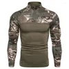 Chemises décontractées pour hommes 2023 à manches longues à manches longues à manches longues à manches élastiques camouflage Polo Stand Up Collar Cotton Autumn Youth T-shirt