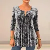 Women's Blouses Round Neck Gedrukte blouse vintage print lange mouw A-lijn voor vrouwen zachte pullover t-shirt met middelste lengte