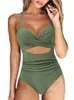 Stampa da bagno femminile Donna 2023 Summer Fashion Solid One Piece Swimsuit Tummy Control High Waist Halter Halter Cush Up Bareding Subito