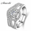 AINUOSHI Luxury 1 Carat Women Engagement Rings Set 925 Solid Sterling Silver Halo Bague High Quality Bridal Ring Set for Party Y20234C