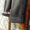 Herrbyxor 2023 män tweed kostym ull rak fiskknapp från casual gentleman byxor lång formell klassisk kläder p75