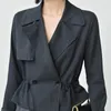 Kvinnorjackor Autumn Lady Short Wool Trench Coat Drawstring Double Breasted Long Sleeve Suit Jacket Kontor Leisure Grå rak outwear