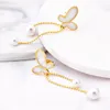 Halskette Ohrringe Set Edelstahlschale Schmetterling Perlen Quasten Anhänger Ziehen Sie ein verstellbares Hochzeit Schmuck