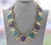 Z12115 SET 30mm Gold-Plating Square Amethyst Aquamarine White Biwa Pearl Necklace Armband 231222