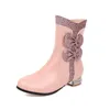 Boots YMECHIC Plus Size Bling Glitter Bowtie Chunky Heels Ankle Female Lolita Shoes Autumn 2023 Lovely Sweet Womens