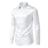Herren-Casual-Shirts Solid Color Hemd glatte seidige Satin-formelle Geschäfte mit Langarm-Turnhalter für Clubparty oder Bürokleidung