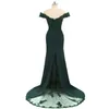 Ny ankomst Dark Green V Neck Cap Sleeve Vintage Lace Appliques Pärlade sjöjungfru brudtärna klänningar Festklänningar Vestido de Festa