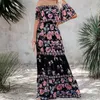 Casual Dresses Summer Dress 2 Färger Lång National Style Cool Elegant Women Floral Print Slim