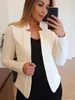 Women's Jackets Cutout Blazer Coat Women Long Sleeve Tailored Stand Collar Splice Coats White Elegant Casual Work Autumn