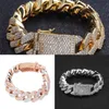 TOPGRILLZ 20 mm Iced Out Mens Zircon Curb Bracelet Cubain Bracelet Hip Hop Bijoux de cuivre épais Copper Matière de cuivre CZ Gift J272S