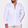 メンズカジュアルシャツ2023ヨーロッパとアメリカンコットンリネンカーディガンフロントポケット服の男性トップシャツ