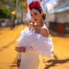 Lässige Kleider Pretty Flamenco Rüschen Ausschnitt Abiye Gece Elbisesi elegantes weiß