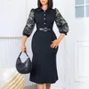 Vêtements ethniques Africain Femmes Imprimé Pouffle Trois quarts Sleeve avec ceinture Single Body Bodycon Robe 2024 Robes de fête d'entraînement de bureau