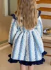 Girl's floral printed quilted cotton dresses kids falbala lapel long sleeve princess dress winter children thicken warm clothes Z6291