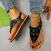 Sandales Flip-Toe pour femmes Summer Outdoor Chaussures plates confortables pour la mode PU Flower Pu en cuir