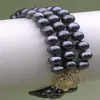 3 Stränge natürlicher 8-9 mm tahitianer schwarzes Perlenarmband W295H
