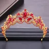 Hair Clips Red Crystal Tiaras And Crowns For Women Gold Color Jewelry Party Wedding Bridal Princess Diadems Accessories