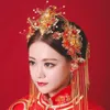 Kinesisk stil brud huvudbonad Ancient Costume Phoenix Coronet Red Ornaments Headwear gifta sig med full klänning cheongsam hår dekorera348b