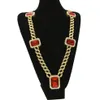 Exagerado pesado extra-coarse Miami Cuban Link Red Pingente de pedras preciosas de pedras longas colar de colar dos homens da moda moderna diamante Joyas 76cm G297i