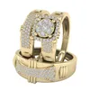 3 stks oogverblindend merk sieraden 18k geel goud gevulde witte saffier bruiloft geboortesteen band trouwring set ons maat 5 -12258t