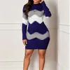 Casual Dresses Womens Long Sleeve Round Neck Knit Bodycon Dress Winter Fall Colorblock Striped Office Lady Midi Sweater Dropship