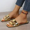 Slippels 2023 Women Flat Chain Summer Shoes Sandalen Dames Trend Casual Ladies Schoen Open Teen Glaasjes Flip Flops Mujer 42