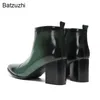 Batzuzhi 2023 New Elegant Men's Boots 7cm Heid Heels Men's Leather Short Boots Men Fashion Part、Wedding Boots Men、US6-12！