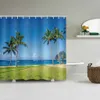 3D Tryckt vattentät duschgardin Blue Beach Curtain 3D Tryck duschgardin Polyester Waterproof