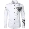 Chemises habillées pour hommes Boute de relevé floral bouton quotidien à manches longues Top Casual Fashion confortable Blanc blanc bleu bleu
