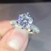 Anello d'argento sterling 100% 925 1 5 carati rotondi cZ giganteschi di fidanzamento diamantato per donne regalo di nozze315o