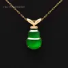 Lucky Natural Jade White Gold Diamond Nice Green Color Icy Jadeite Cucurbit Pendant Charms