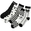 Women Socks Black And White Strawberry Women's Autumn Winter Korean Long Tube Cotton All-match Student Mid-tube Gift