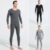 Men's Thermal Underwear Set Winter Pajamas With Thick Fleece Lining Long Johns Sport Base Layer 2 Piece Round Neck For Cold