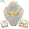 Liffly nya Dubai Gold Jewelry Set för kvinnor indiska smycken afrikansk bröllop brud gåva halsband armband örhängen set hela 2231y