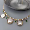 Yygem Gold plaqué naturel Cultured Blanc Perle Potato Pearl CZ Pave Choker Charm Collier 15 "231222