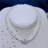 Western Empress Dowager Saturn Tamsui 7-8mm nära rund True Pearl Necklace Women's French Full Diamond Planet Collar Chain Accessories 569d