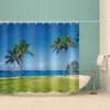 3D Tryckt vattentät duschgardin Blue Beach Curtain 3D Tryck duschgardin Polyester Waterproof