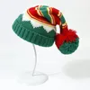 Beralar Noel şapkaları moda kırmızı beyaz yeşil patchwork örgü pamuklu dış mekan termal rüzgar geçirmez örgü kulak kızı şapka çocuklar için
