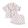 Ensembles de vêtements Focusnorm 0-4y Toddler Baby Girl Pyjama Vêtements de vêtements Cœur Imprime Bouton Bouton Down Down Courte Couper Hshorts 2pcs