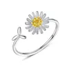 クラスターリングVentfille 925 Sterling Silver Simple Plant Minimalist Golden Flower Daisy Adactable Ring for Girls Ladies Leave