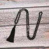 Mala Beads 6mm Volcanic Stone Knotted Meditation Semi-Precious Jewelry Men And Women Charm Necklace Hanging Black Tassel Pendant N321d