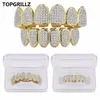 Europe et Amérique Hip Hop Iced Out CZ Gold Dentans Grillz Grillz Bottom Bottom Diamond Dents Grillzs Set Men Women Grills242b