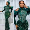 مخملية الفاخرة aso ebi prom dress الوهم eMerald Halter الأكمام الطويلة تألق الترتر المساء الفساتين الرسمية للمناسبات الخاصة حفلة عيد ميلاد NL123