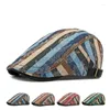 Berets 2024 Ethnic Style Cotton Men Women Caps Stripe Baret Boina Hombre Beret Casquette Plate Forward Painter Hats 56-60cm