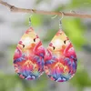 Dingle örhängen multicolor flamingo läder teardrop för kvinnor boho stil rostfritt stål krok kvinnors smycken grossist